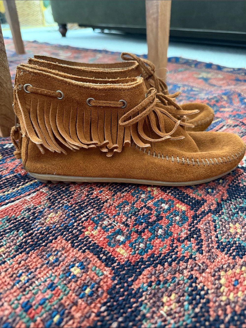 Minnetonka Tan Suede Fringe Ankle Boots